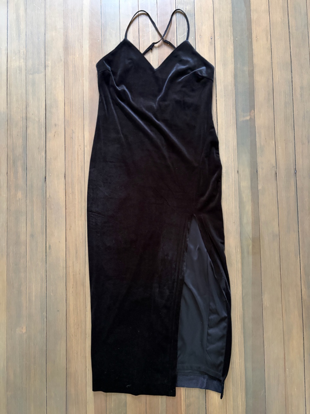 Bardot Black Velvet Dress with Thigh Slit